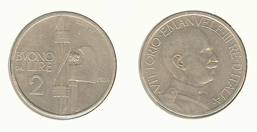 Italy 2 lira 1924 AU